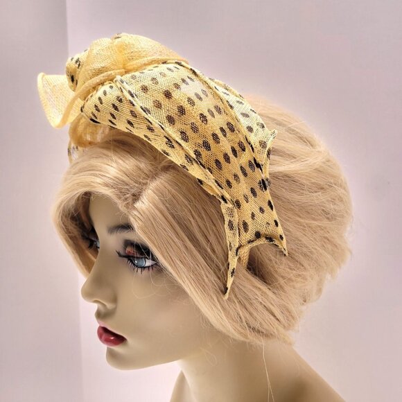 Yellow Polka Dot Headband Fascinator Hair Accessory Wedding Hair Accessory - Picture 2 of 16